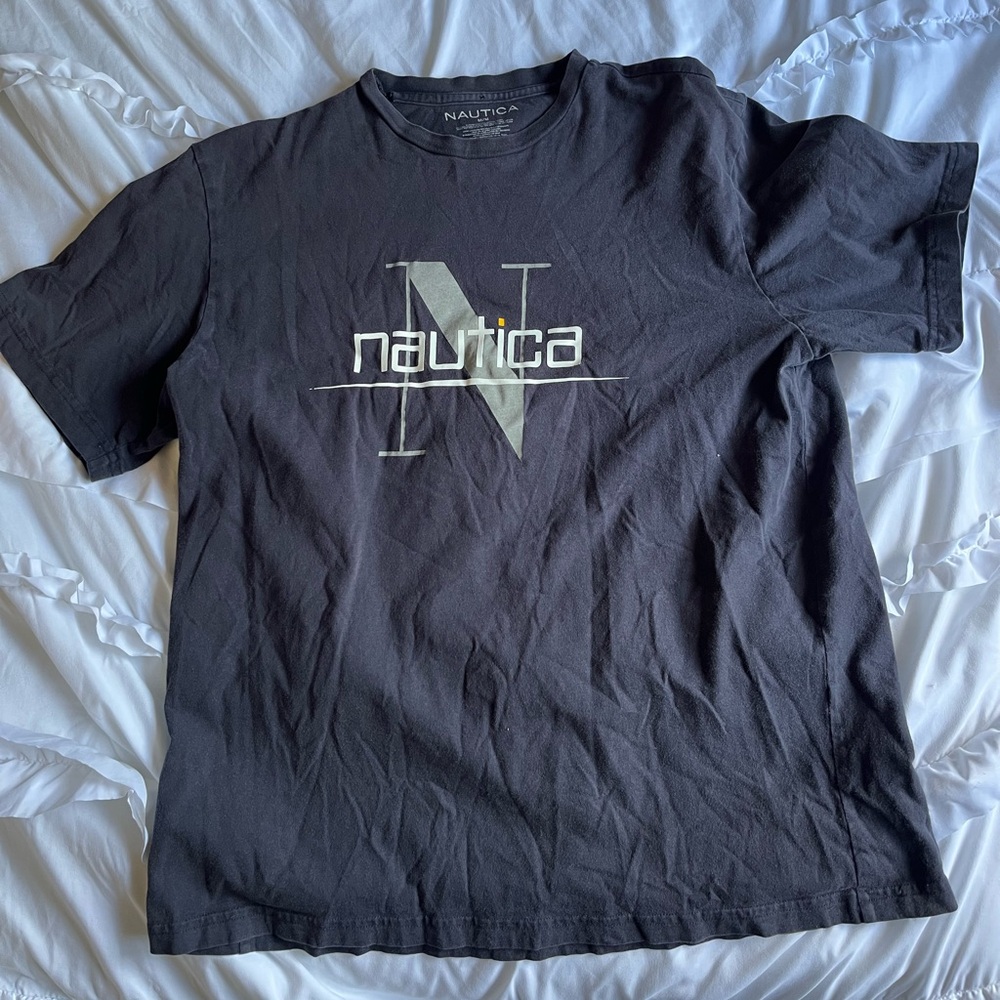 Vintage Nautica Men's Charcoal Gray T-Shirt